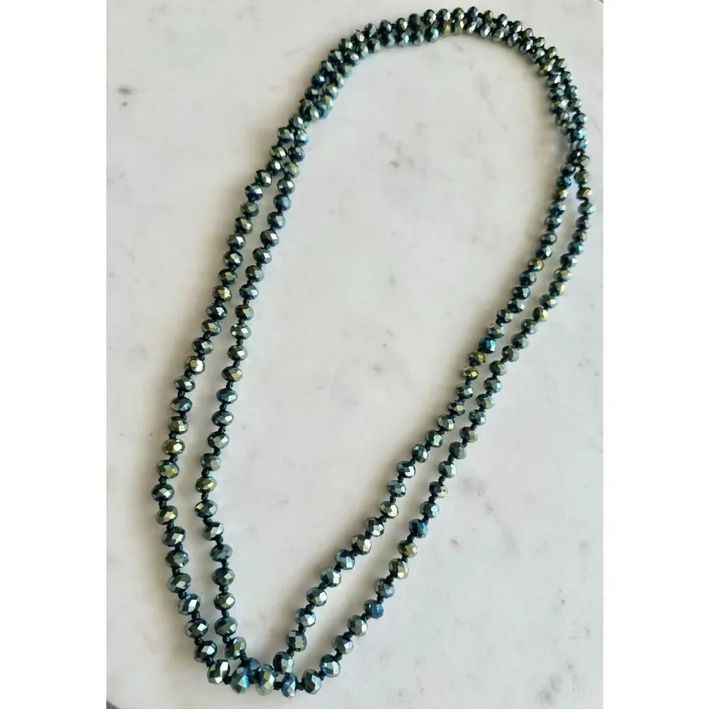 Iridescent green sparkly beaded layered necklace